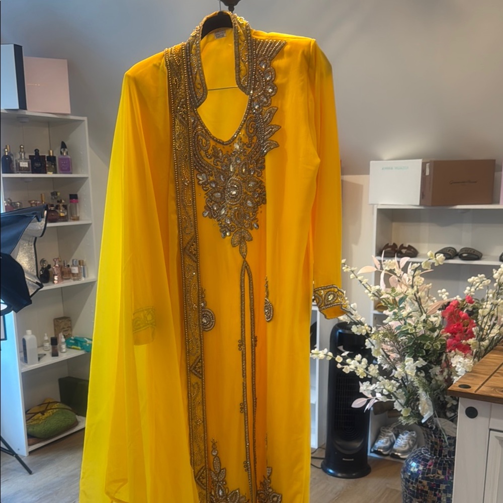 Yellow Embellished Kaftan Dress